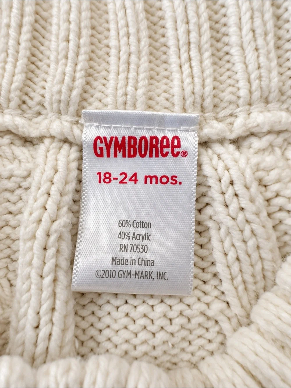 Vintage Gymboree 18-24M Ivory Cable Knit Short Sleeve Cardigan Sweater Cotton